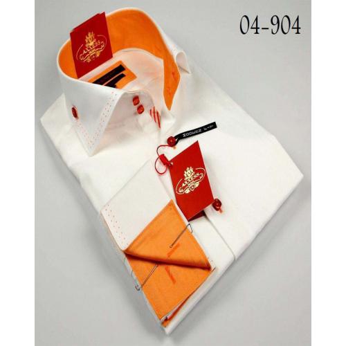 Axxess White / Orange Handpick Stitching 100% Cotton Dress Shirt 04-904