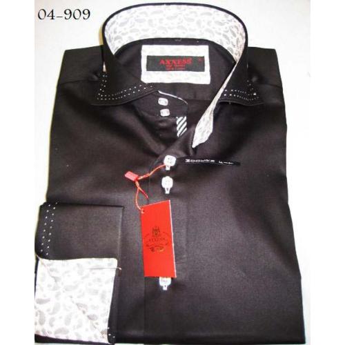 Axxess Black / White Handpick Stitching 100% Cotton Dress Shirt 04-909