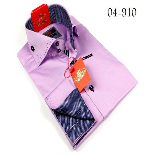 Axxess Purple / Navy Handpick Stitching 100% Cotton Dress Shirt 04-910