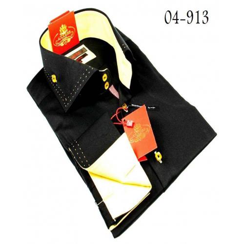 Axxess Black / Yellow Handpick Stitching 100% Cotton Dress Shirt 04-913