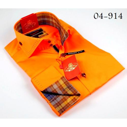 Axxess Orange / Brown Handpick Stitching 100% Cotton Dress Shirt 04-914