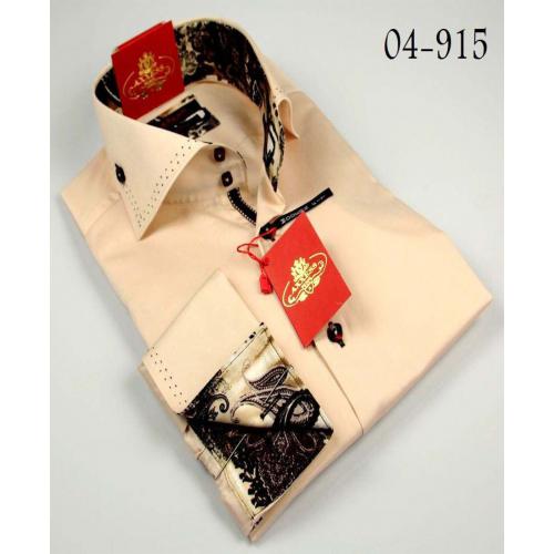 Axxess Beige / Black Handpick Stitching 100% Cotton Dress Shirt 04-915