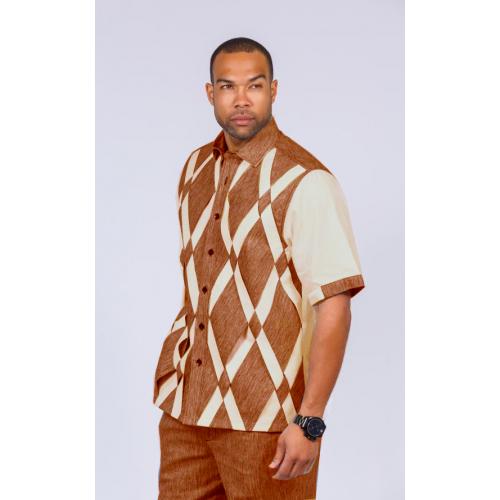 Prestige Mocha Brown With Cream Custom Woven Front 100% Linen 2 Piece Outfit CPT-602