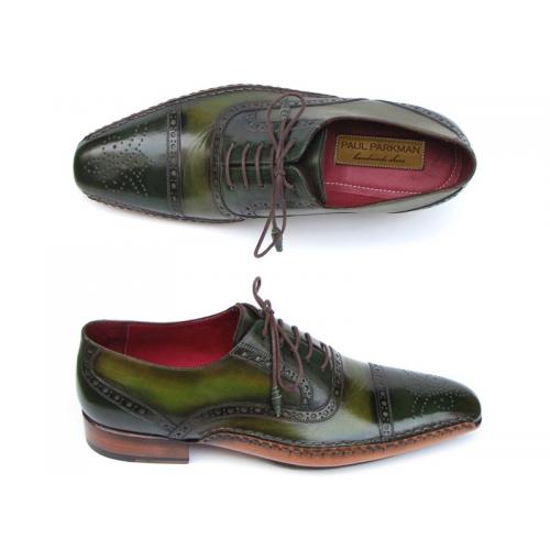 Paul Parkman 5032 Green / Yellow Genuine Leather Oxfords Shoes