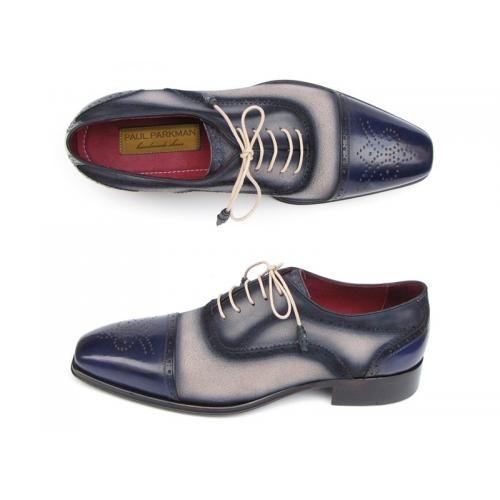 Paul Parkman 024 Navy / Beige Genuine Italian Calfskin Captoe Oxford Suede / Leather Shoes