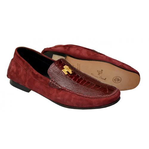 Mauri "9251" Burgundy Genuine Ostrich Leg / Nubuck Suede Loafer Shoes