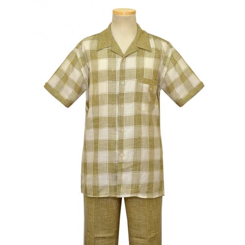 Pronti Sage Green and White Checkered Design 2 PC Short Sleeve Outfit SP6099S