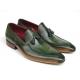 Paul Parkman 082 Green Genuine Leather Side Handsewn Tassel Loafer Shoes