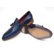 Paul Parkman 083 Cobalt Blue Genuine Leather Hand-Painted  Loafer Shoes With Tassel