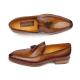 Paul Parkman 083 Camel & Brown Genuine Leather Hand-Painted  Loafer Shoes With Tassel