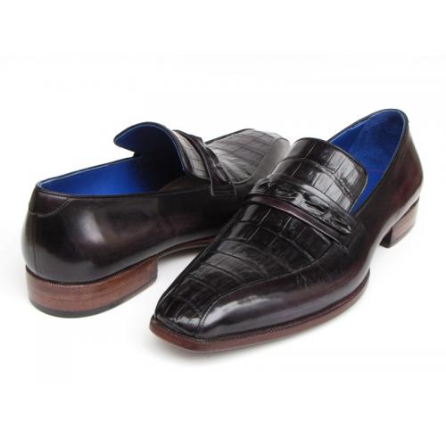 Paul Parkman 084 Black Genuine Crocodile / Purple Calfskin Loafer Shoes