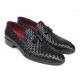 Paul Parkman 085 Black Genuine Woven Leather Loafer Shoes With Tassel