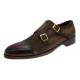 Paul Parkman FK09 Brown / Beige Genuine Italian Calfskin Suede Double Monkstrap Dress Shoes