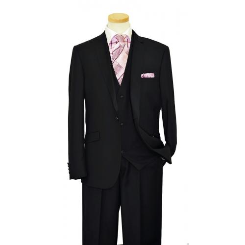 Ideal Black With Black Handpick Stitching Super 150's Wool Vested Suit 310086/1