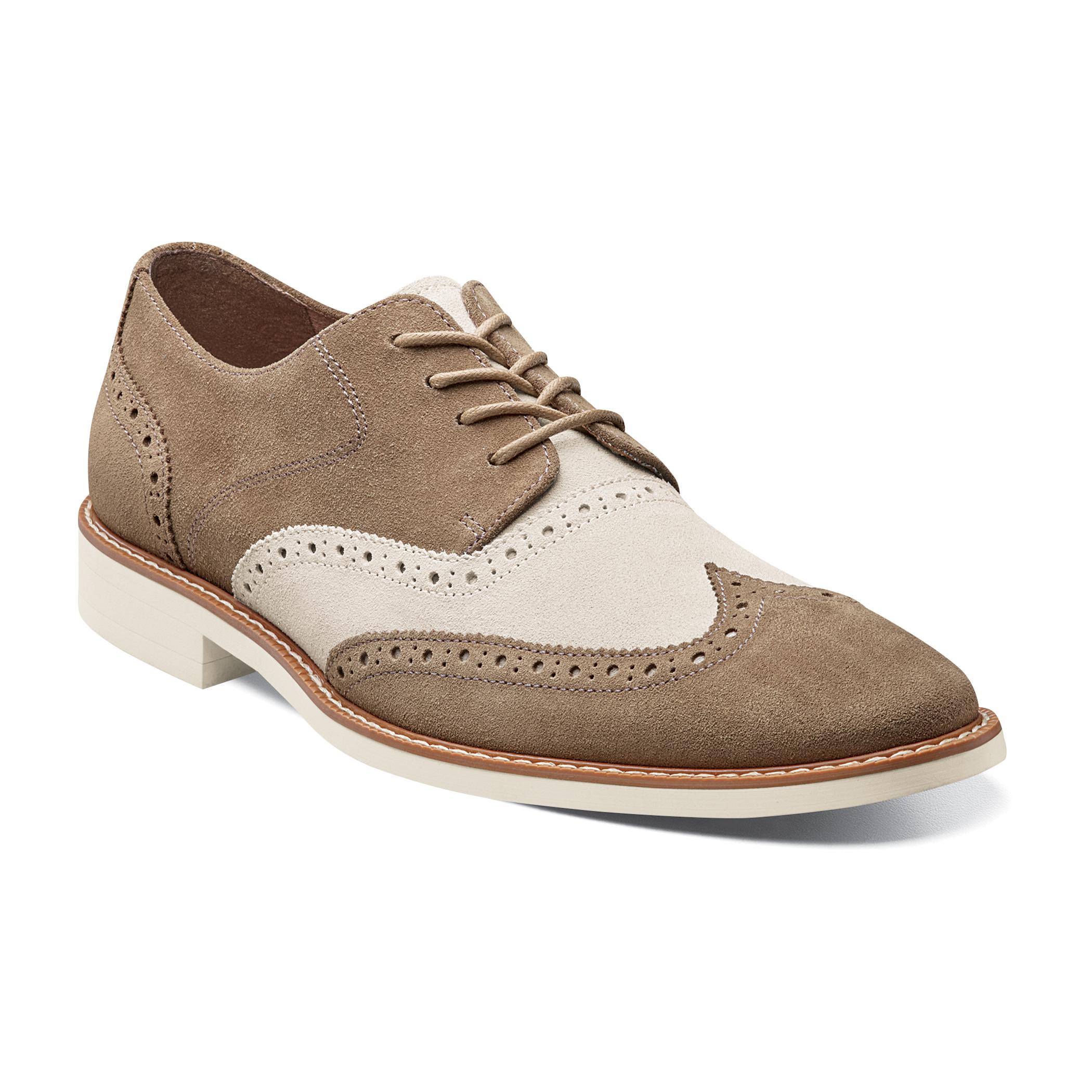 Sand and White Suede Wingtip Shoes 24930 | Stacy Adams Suede Shoes