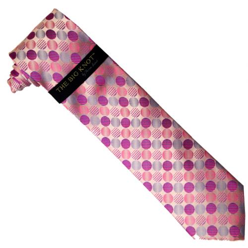 Steven Land Collection "Big Knot" SL186 Pink / Fuchsia / Lavender Polka Dot Design 100% Woven Silk Necktie/Hanky Set