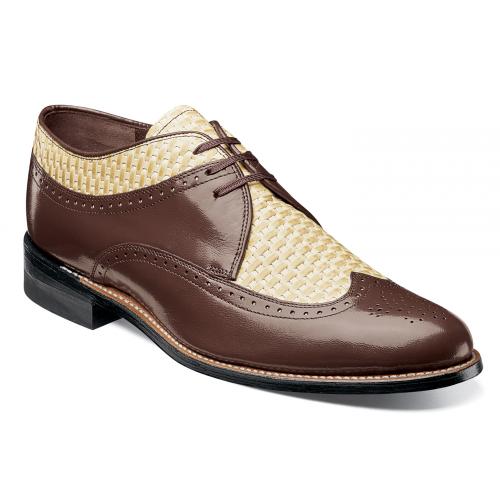 Stacy Adams Dayton Brown / Cream Kidskin / Woven Print Leather Shoes ...