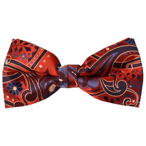 Classico Italiano Red / Navy / Sky Blue / Beige Artistic Design 100% Silk Bow Tie / Hanky Set BH1930