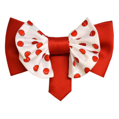 Vittorio Vico Red / White With Red Polka Dot Double Layered Plaid Design 100% Silk Bow Tie / Hanky Set BT055