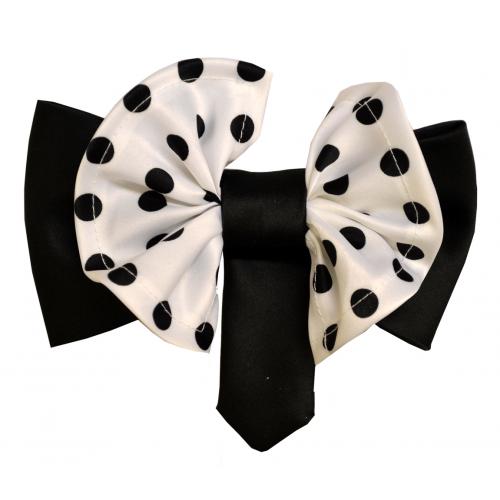 Vittorio Vico Black / White With Black Polka Dot Double Layered Plaid Design 100% Silk Bow Tie / Hanky Set BT056