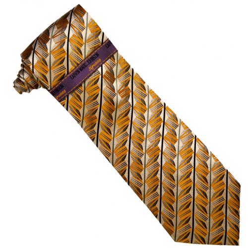 Earvin Magic Johnson Collection EM02 Cognac / Silver / Charcoal Artistic Design 100% Woven Silk Necktie/Hanky Set