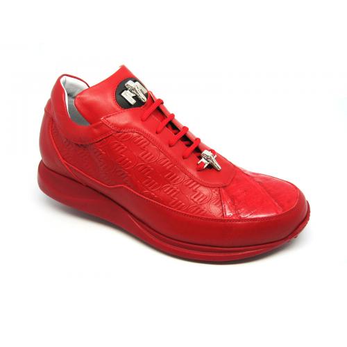 Mauri "King" 8900 Red Genuine Embossed Calfskin / Crocodile Sneakers With Silver Alligator Head