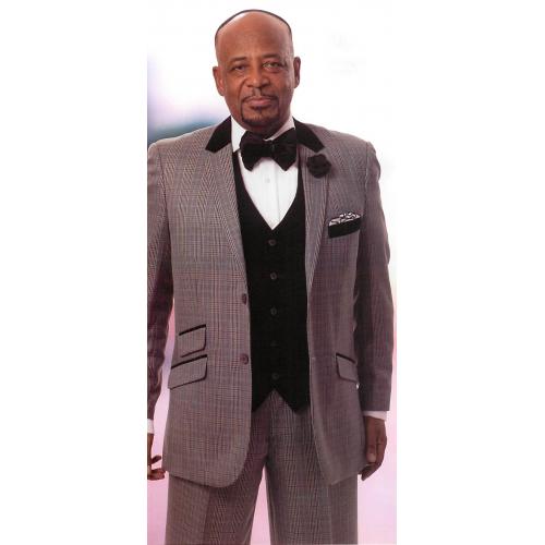 E. J. Samuel Black/ Brown/Plaid Suit M2645