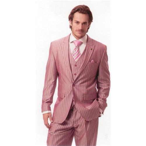 E. J. Samuel Rose / White Pinstripes Suit M2648