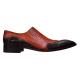 Duca Di Matiste 1106 Hand Painted Bright Rust / Dark Chocolate Brown Genuine Italian Calfskin Leather / Snakeskin Print Wingtip Loafer Shoes