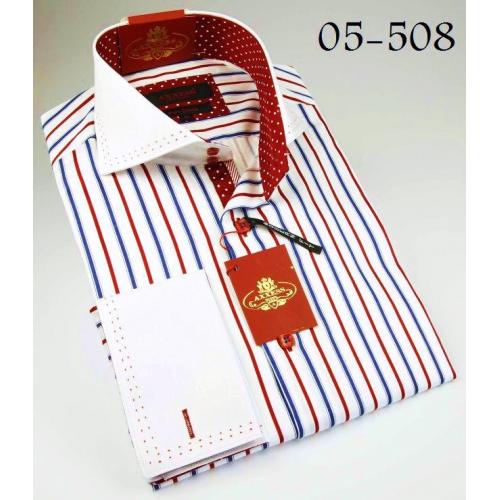 Axxess White / Blue / Red 100% Cotton Dress Shirt 05-508