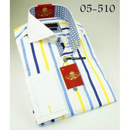 Axxess White / Blue / Yellow 100% Cotton Dress Shirt 05-510