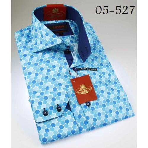 Axxess White / Sky Blue Polka Dot 100% Cotton Dress Shirt 05-527