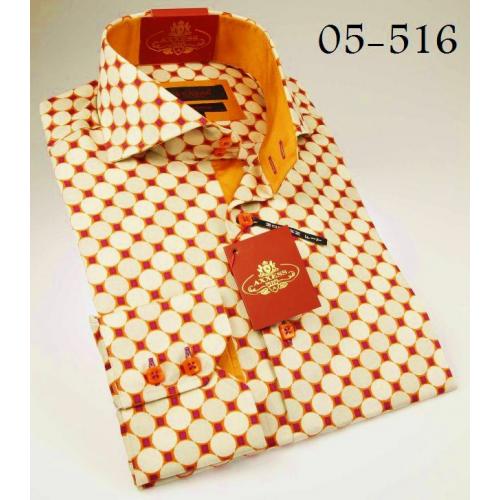 Axxess Rust / Cream Polka Dot 100% Cotton Dress Shirt 05-516