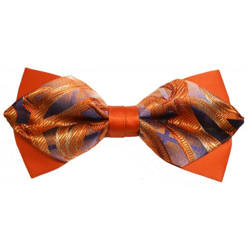 Classico Italiano Orange / Purple / Gold Double Layered Paisley Design 100% Silk Bow Tie / Hanky Set BT091