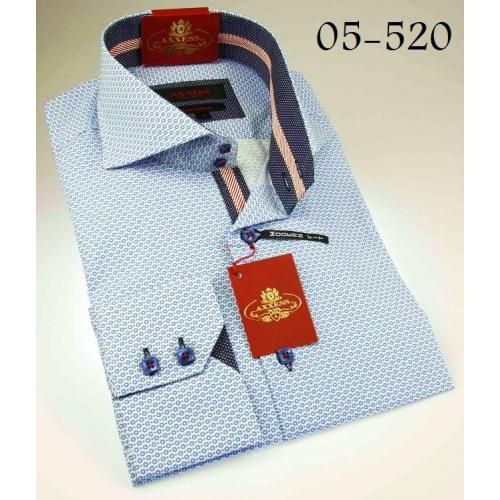 Axxess Light Blue / Navy 100% Cotton Dress Shirt 05-520