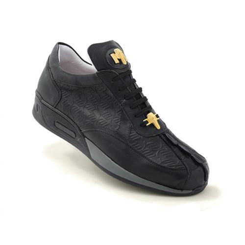 Mauri "Piazza" M704 Black Genuine Hornback Crocodile Nappa Embossed Patent Leather Sneakers