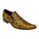 Fiesso Metallic Gold / Black Hand Painted Artistic Design Leather Loafer Shoes # 6775