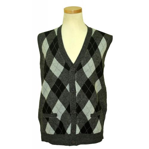 Pronti Charcoal Grey / Black / Light Grey Diamond Design V-Neck Cardigan Sweater Vest K1679