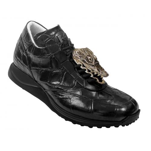 Mauri 8501/1 Black Genuine All-Over Alligator Sneakers With Large Gold Mauri Alligator Head