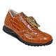 Mauri "Lusso" 8501/1 Cognac Genuine Alligator Nappa Leather Sneakers With Gold Alligator Head On Laces.