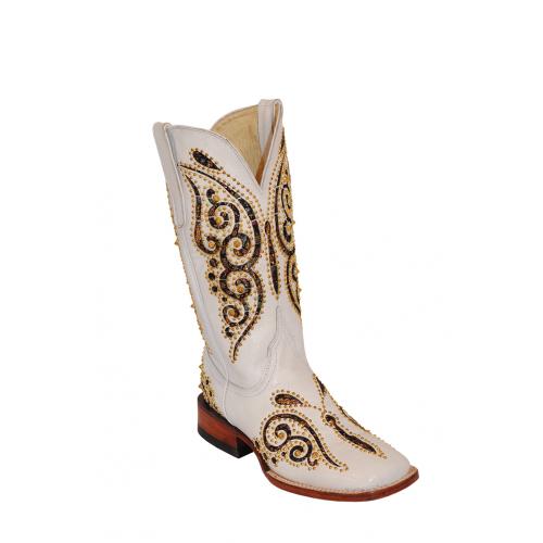 Ferrini Ladies 81793-19 White / Gold"White Butterfly" Genuine Leather Cowgirl Boots