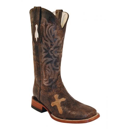 Ferrini Ladies 81093-39 Brown " Cowhide Cross Vamp" Genuine Leather Cowgirl Boots