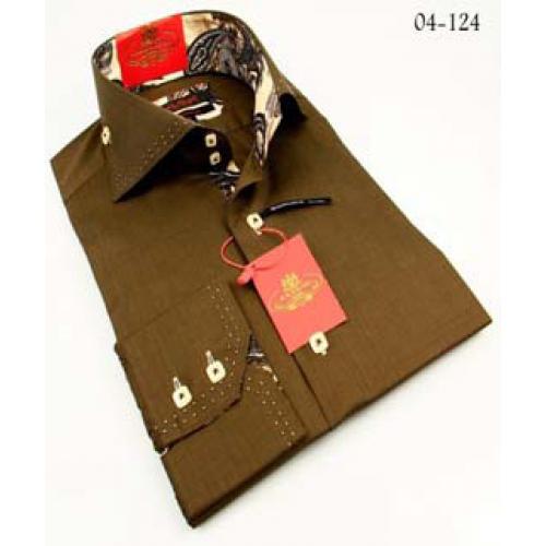 Axxess Brown / Beige 100% Cotton Dress Shirt 04-124