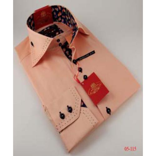 Axxess Peach / Blue 100% Cotton Dress Shirt 05-115
