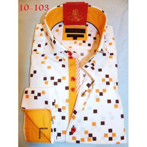 Axxess White / Brown / Orange Square 100% Cotton Dress Shirt 10-103 O