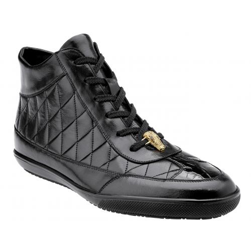Belvedere "Alessio" Black Genuine Crocodile And Soft Calf  Casual Sneakers 33045