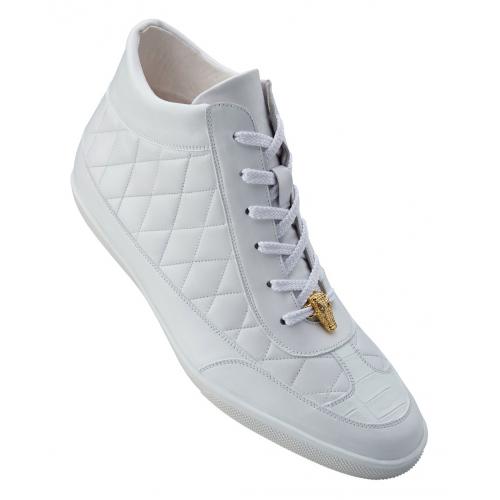 Belvedere "Alessio" White Genuine Crocodile And Soft Calf Casual Sneakers 33045.