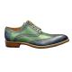 Jose Real "Florence" Jean Blue / Emerald Green Italian Wingtip Shoes With Contrast Perforation R2318