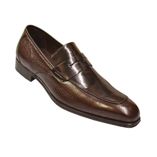 Mezlan "Lausanne" Brown Genuine Deerskin / Polished Calfskin Leather Loafer Shoes 15962