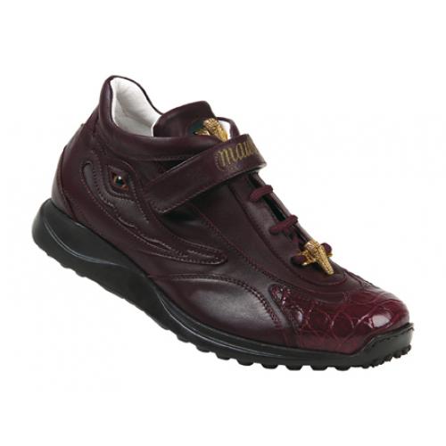 Mauri 8931 Ruby Red Genuine Alligator / Nappa Boots With Eyes, Monk Strapes, Mauri Gold Alligator Head